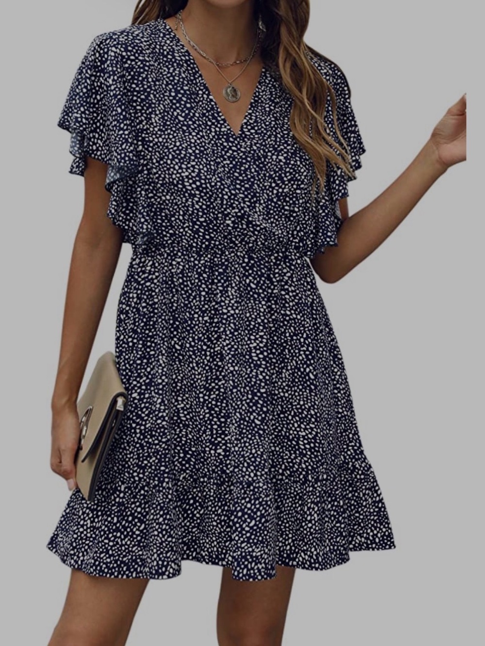 Smocked Waist Navy & White Dot Mini Dress